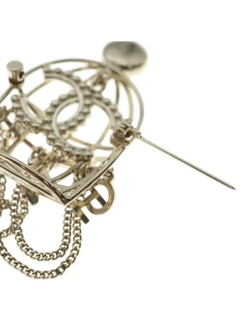Chanel CC Logo Birdcage Motif Brooch Pin Badge Gold